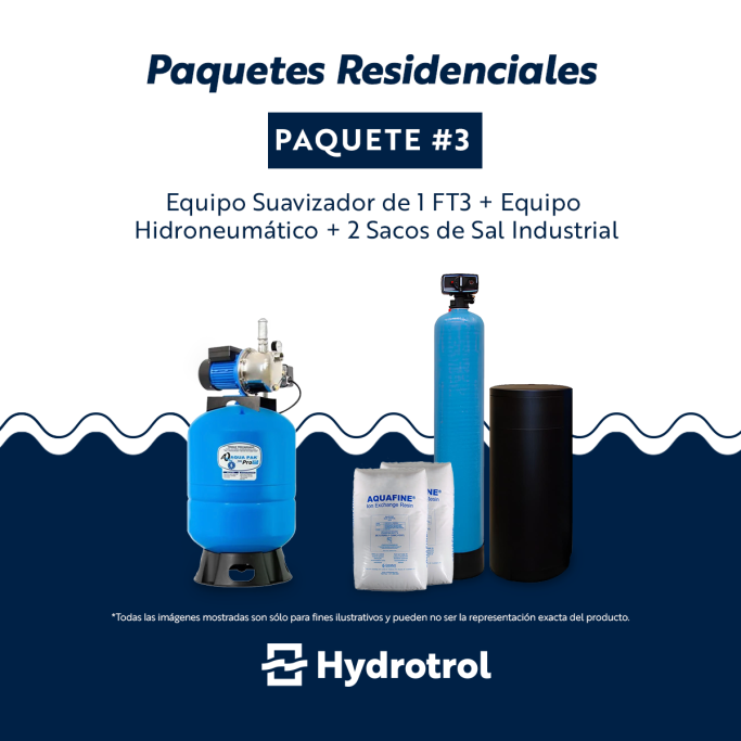 Paquete Hidroneumático + Suavización Equipo suavizador de 1 ft³ y equipo hidroneumático de Hydrotrol, con dos sacos de sal industrial.