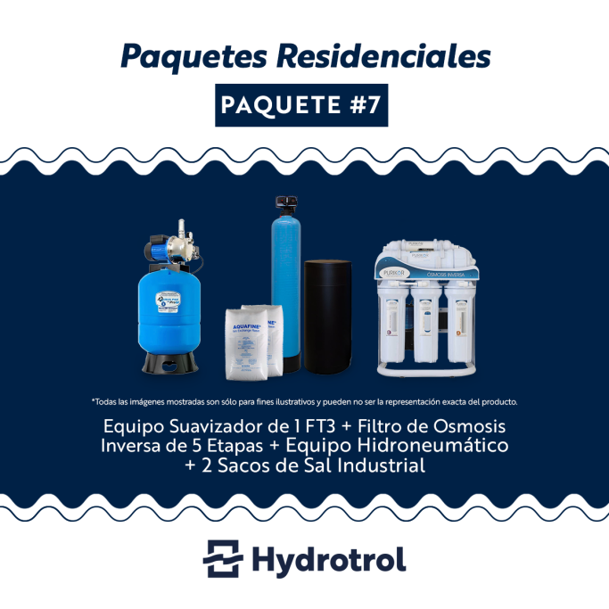 Paquete Integral con Hidroneumático Sistema Hydrotrol con suavizador, ósmosis inversa, equipo hidroneumático y sal industrial.